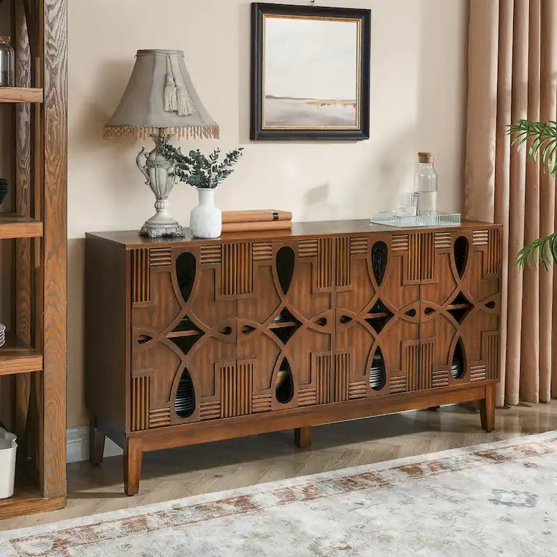 Bahut-buffet de style moderne du milieu du siècle avec rangement, armoire de rangement avec 4 portes et étagères réglables