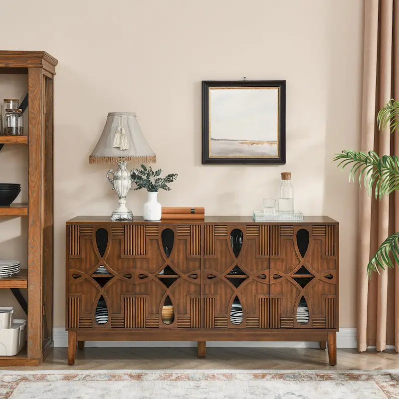Bahut-buffet de style moderne du milieu du siècle avec rangement, armoire de rangement avec 4 portes et étagères réglables