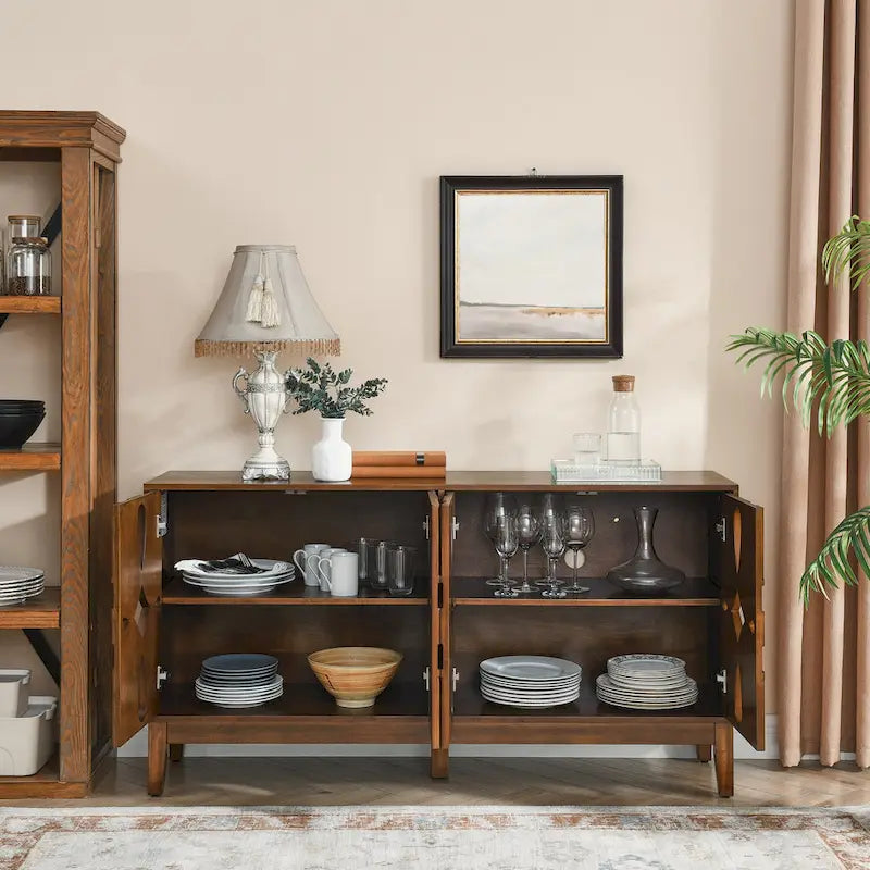 Bahut-buffet de style moderne du milieu du siècle avec rangement, armoire de rangement avec 4 portes et étagères réglables