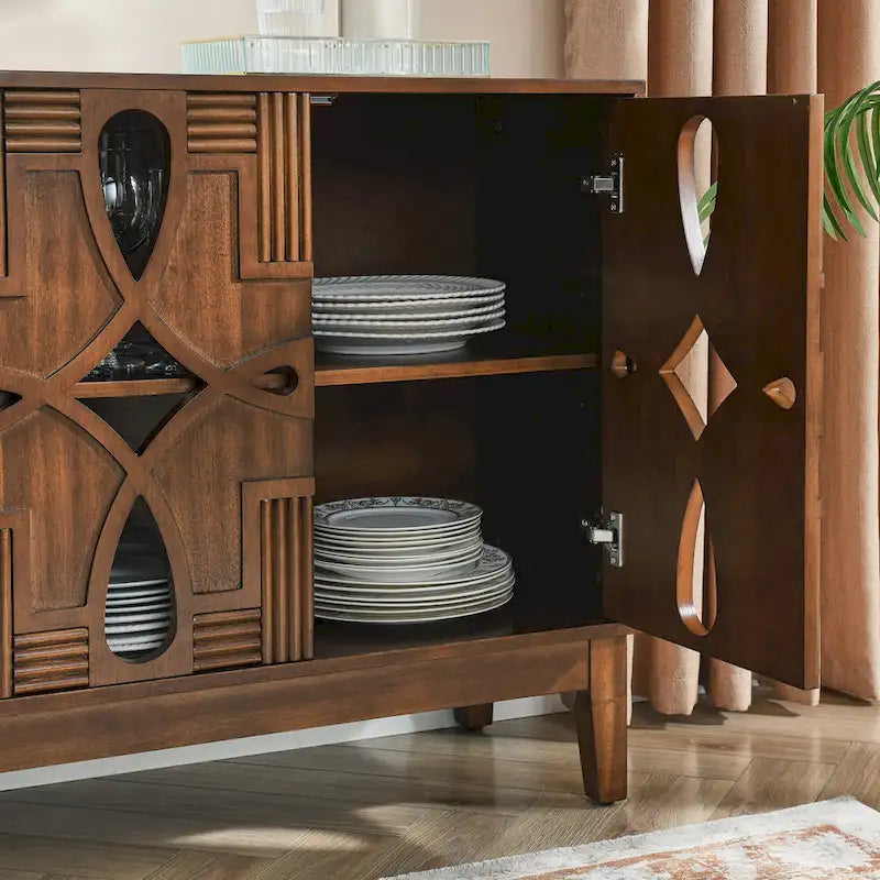 Bahut-buffet de style moderne du milieu du siècle avec rangement, armoire de rangement avec 4 portes et étagères réglables