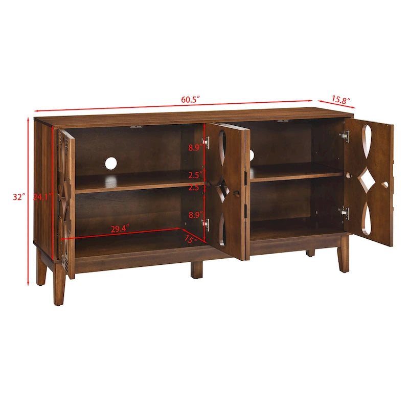 Bahut-buffet de style moderne du milieu du siècle avec rangement, armoire de rangement avec 4 portes et étagères réglables