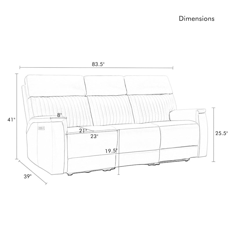 Canapé inclinable électrique zéro gravité en cuir de 83,5 po avec appuie-tête et support lombaire électriques, ports USB et USB-C