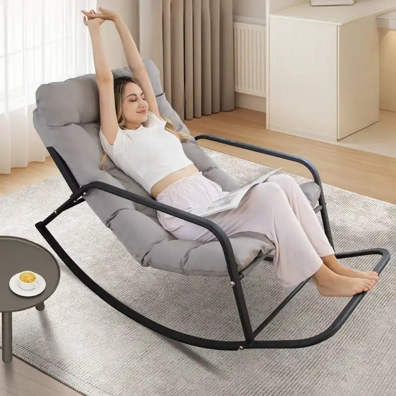 Fauteuil à bascule d'intérieur extra large Royal, 204 kg, transat d'extérieur surdimensionné avec coussins confortables résistants à l'eau