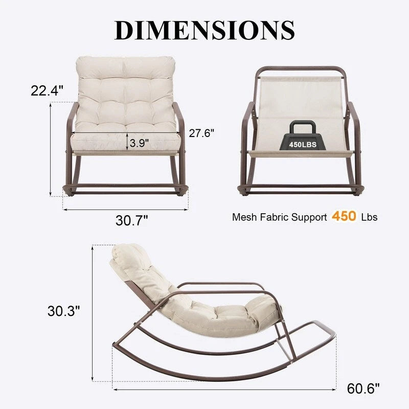 Fauteuil à bascule d'intérieur extra large Royal, 204 kg, transat d'extérieur surdimensionné avec coussins confortables résistants à l'eau