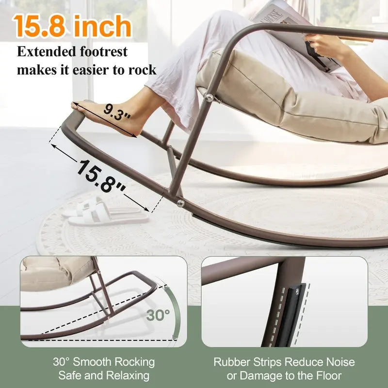 Fauteuil à bascule d'intérieur extra large Royal, 204 kg, transat d'extérieur surdimensionné avec coussins confortables résistants à l'eau