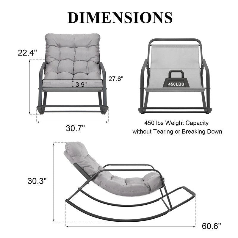 Fauteuil à bascule d'intérieur extra large Royal, 204 kg, transat d'extérieur surdimensionné avec coussins confortables résistants à l'eau