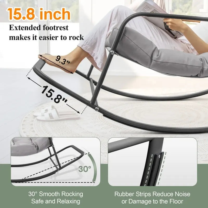 Fauteuil à bascule d'intérieur extra large Royal, 204 kg, transat d'extérieur surdimensionné avec coussins confortables résistants à l'eau