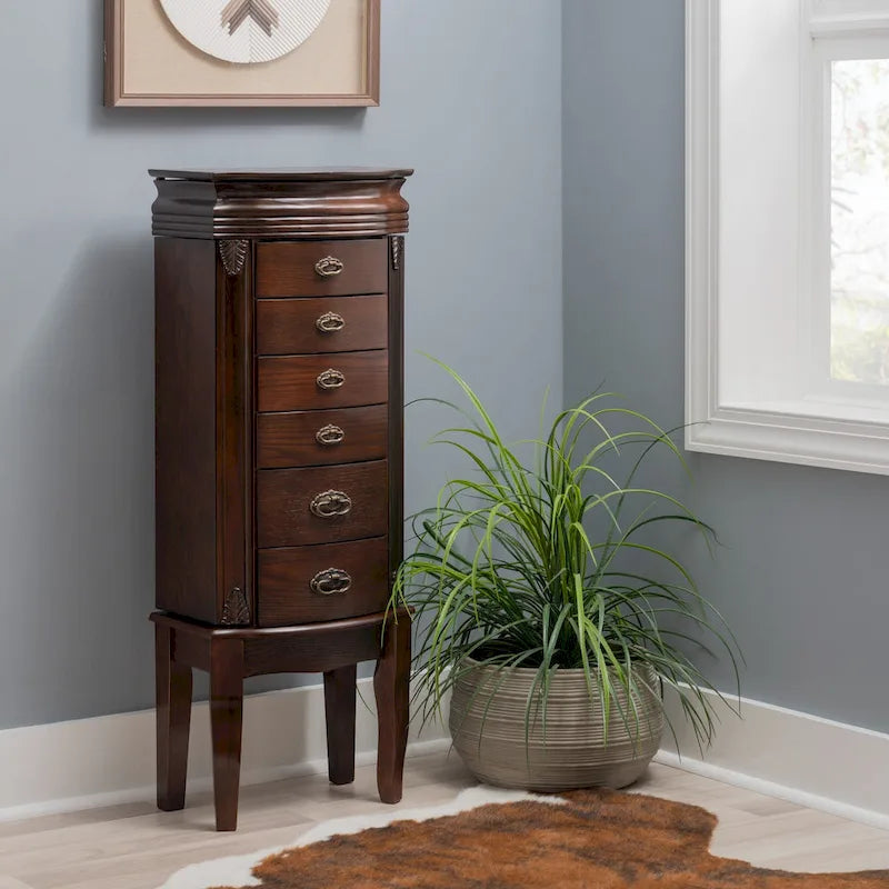 6-Drawer Wooden Jewelry Armoire - 40.25 - Espresso Brown