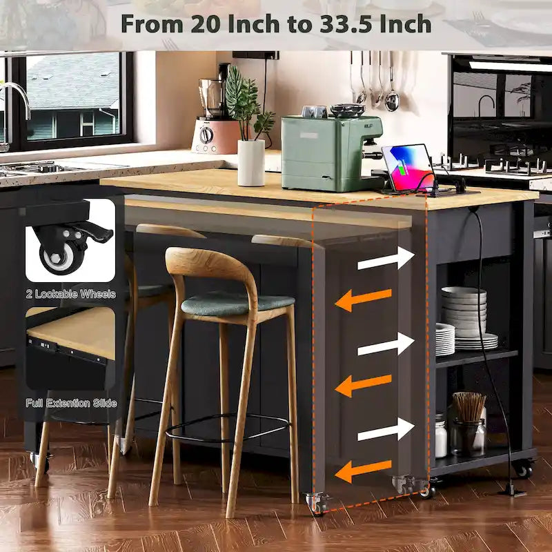 Îlot de cuisine de 47 pouces avec table à manger extensible (tabouret non inclus)