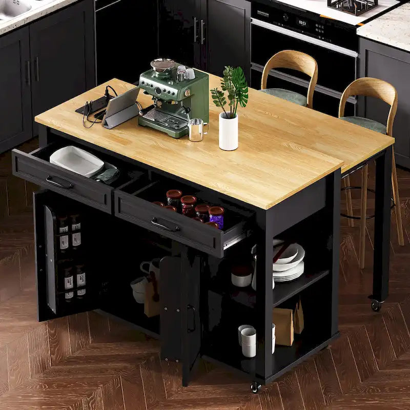 47 Inch Kitchen Island With Extendable Dining Table(no include stool)