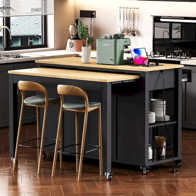 Îlot de cuisine de 47 pouces avec table à manger extensible (tabouret non inclus)