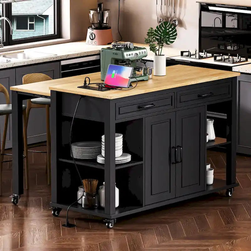 Îlot de cuisine de 47 pouces avec table à manger extensible (tabouret non inclus)