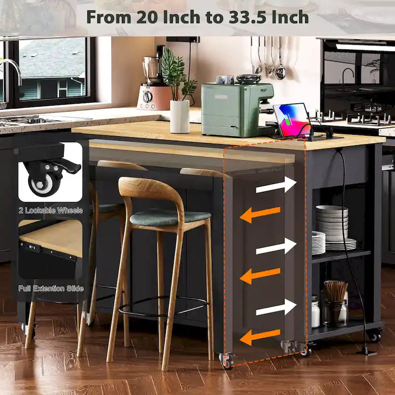 Îlot de cuisine de 47 pouces avec table à manger extensible (tabouret non inclus)
