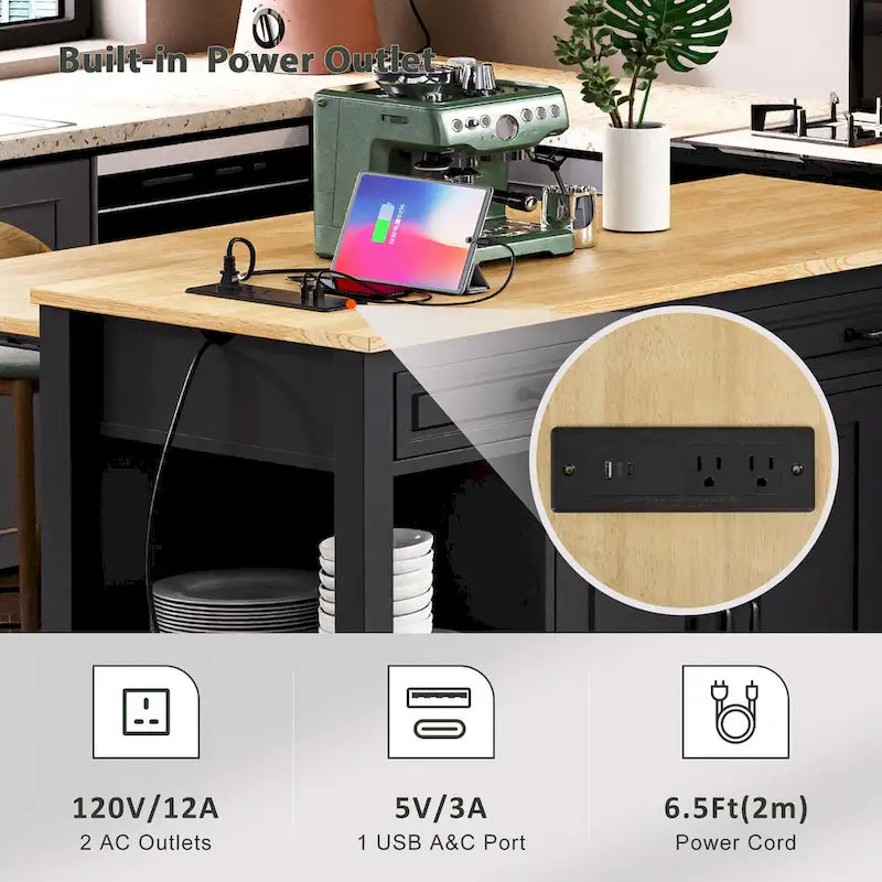 Îlot de cuisine de 47 pouces avec table à manger extensible (tabouret non inclus)