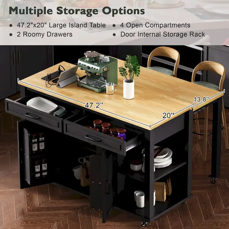 Îlot de cuisine de 47 pouces avec table à manger extensible (tabouret non inclus)
