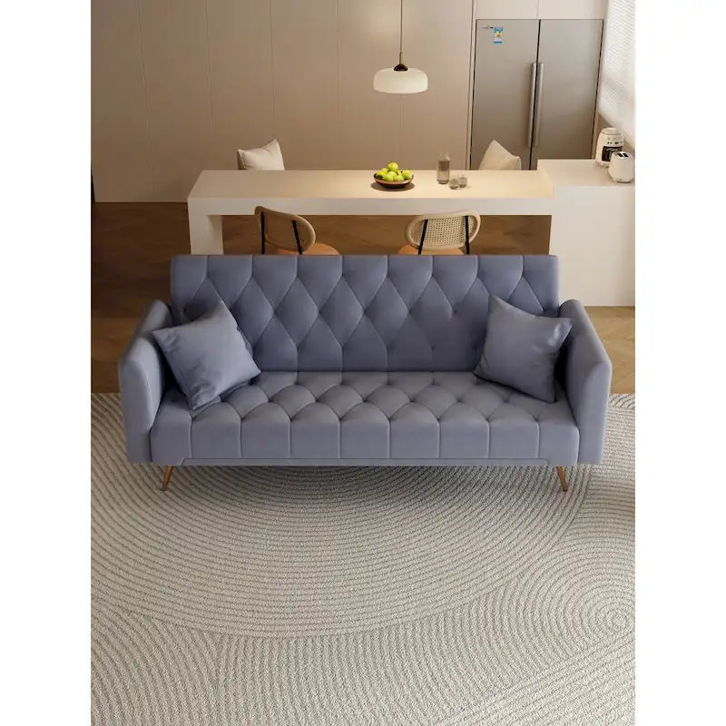 Canapé-lit double convertible capitonné gris - 19.00 x 71.00 x 30.00