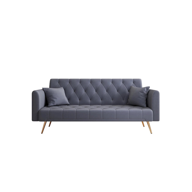 Canapé-lit double convertible capitonné gris - 19.00 x 71.00 x 30.00