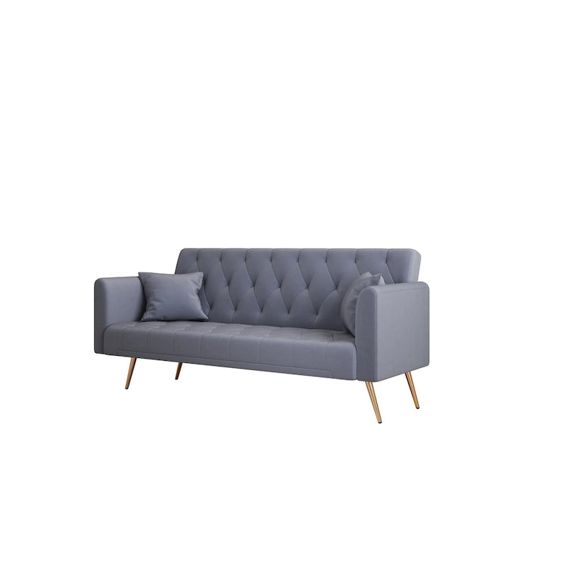 Canapé-lit double convertible capitonné gris - 19.00 x 71.00 x 30.00