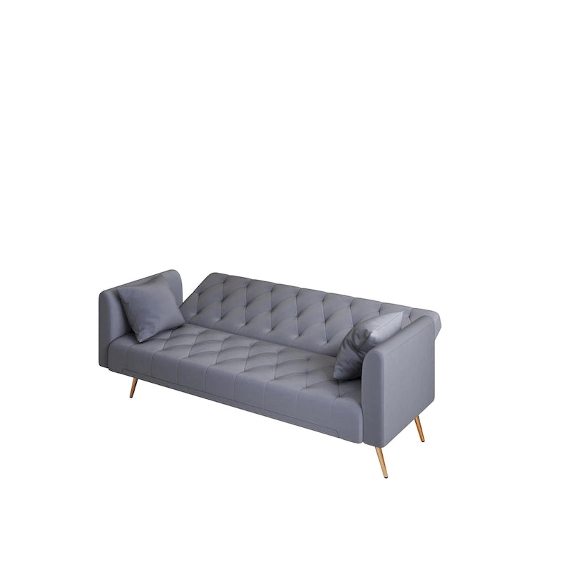 Canapé-lit double convertible capitonné gris - 19.00 x 71.00 x 30.00