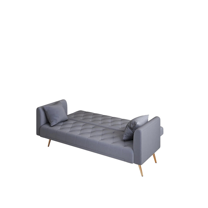 Canapé-lit double convertible capitonné gris - 19.00 x 71.00 x 30.00