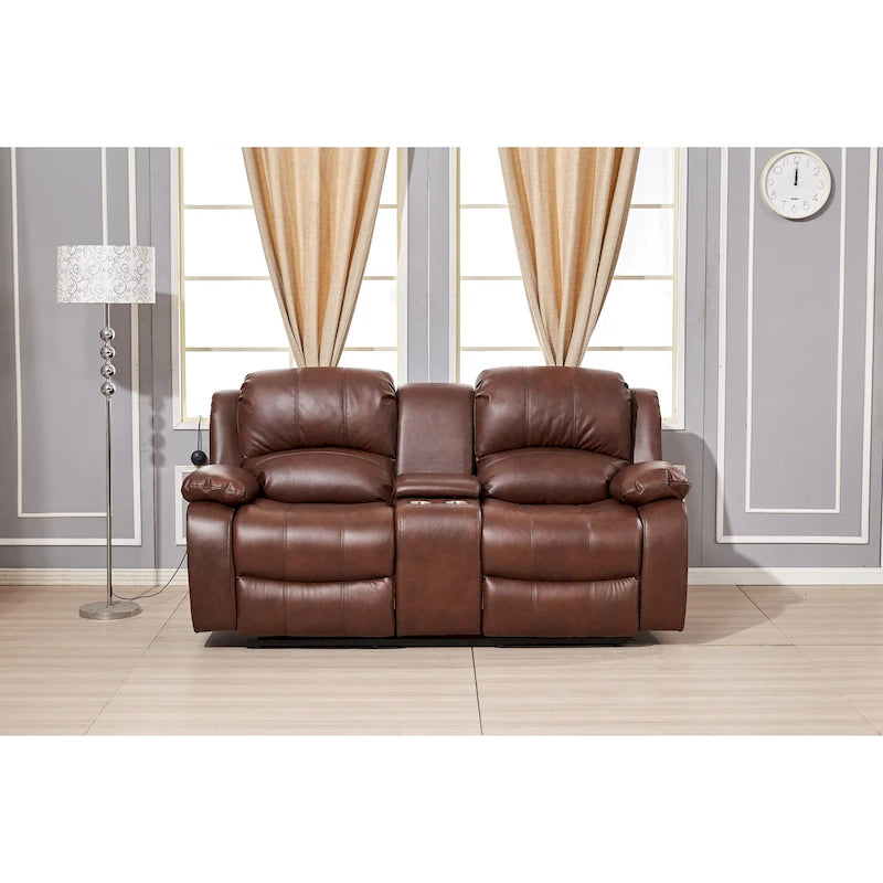 Causeuse relaxante électrique 2 places en cuir reconstitué avec console 8018