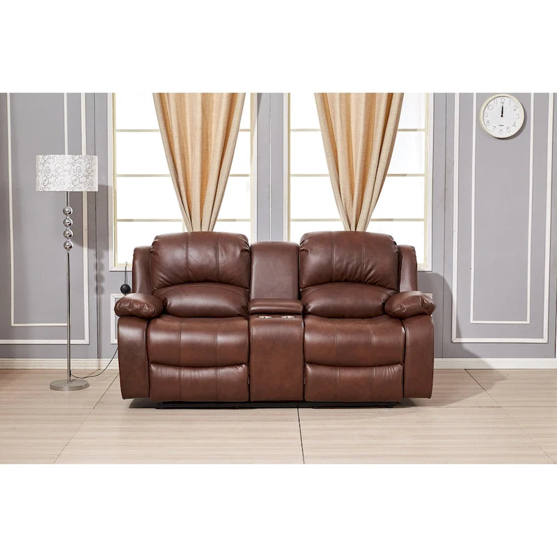 Causeuse relaxante électrique 2 places en cuir reconstitué avec console 8018