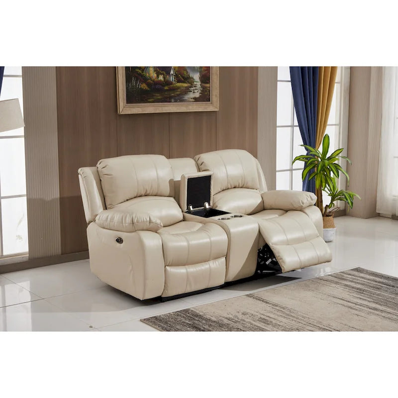 Causeuse relaxante électrique 2 places en cuir reconstitué avec console 8018