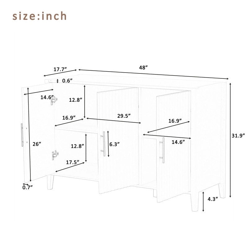 Armoire de rangement à trois portes avec poignées métalliques, idéale pour les couloirs, entrées, salons et chambres à coucher