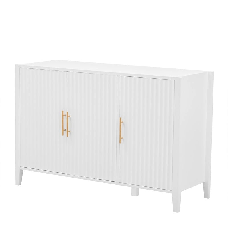 Armoire de rangement à trois portes avec poignées métalliques, idéale pour les couloirs, entrées, salons et chambres à coucher