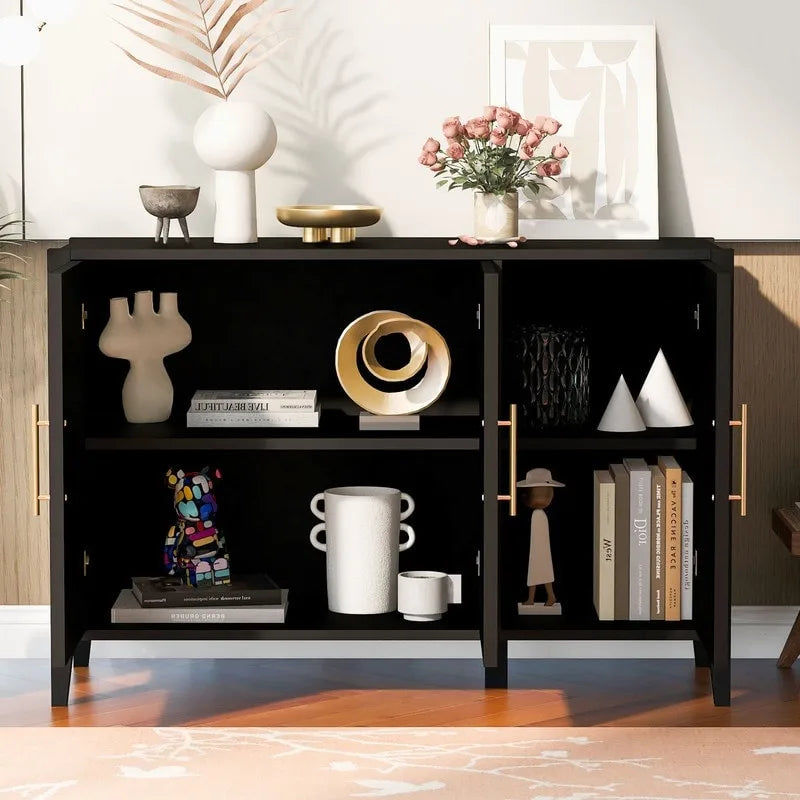 Armoire de rangement à trois portes avec poignées métalliques, idéale pour les couloirs, entrées, salons et chambres à coucher