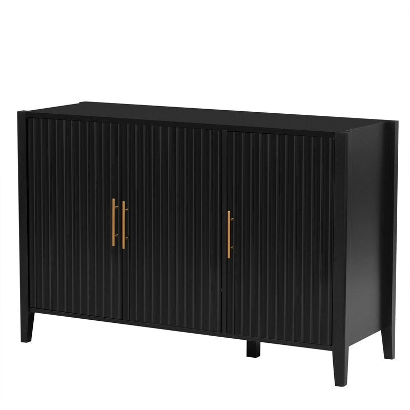 Armoire de rangement à trois portes avec poignées métalliques, idéale pour les couloirs, entrées, salons et chambres à coucher