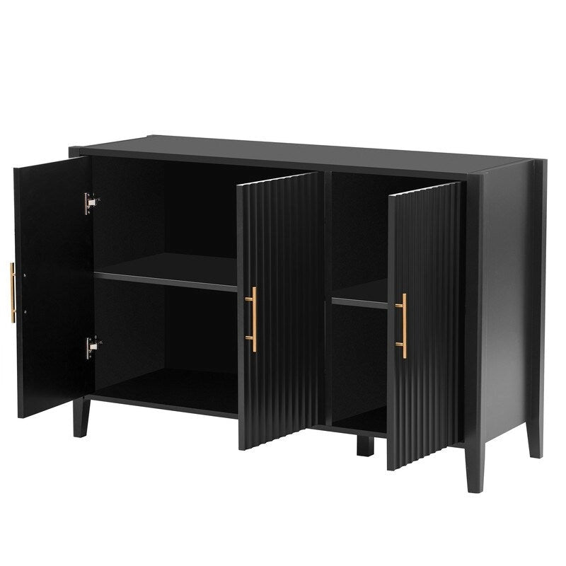 Armoire de rangement à trois portes avec poignées métalliques, idéale pour les couloirs, entrées, salons et chambres à coucher
