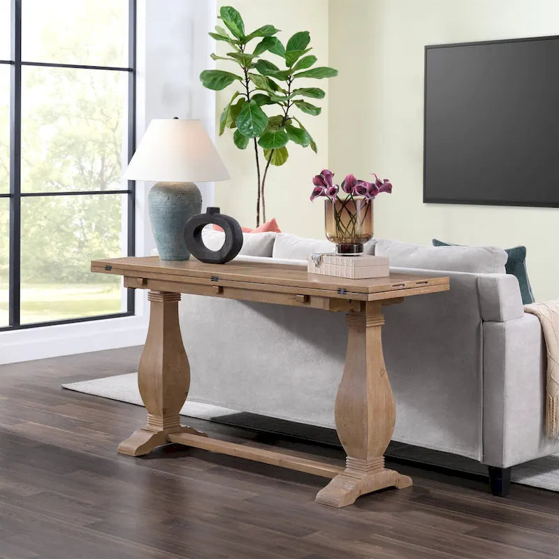 Table console de canapé escamotable sur pied en bois massif de 60 po