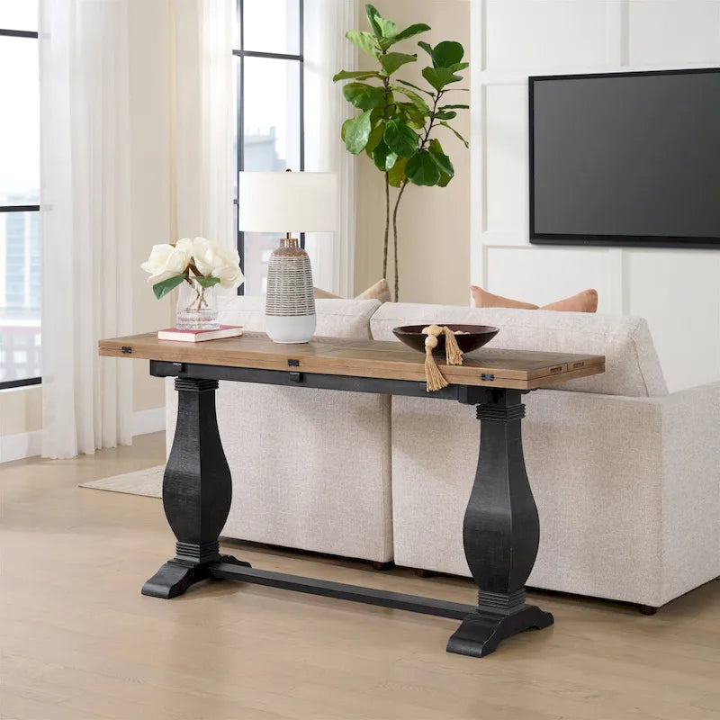 Table console de canapé escamotable sur pied en bois massif de 60 po