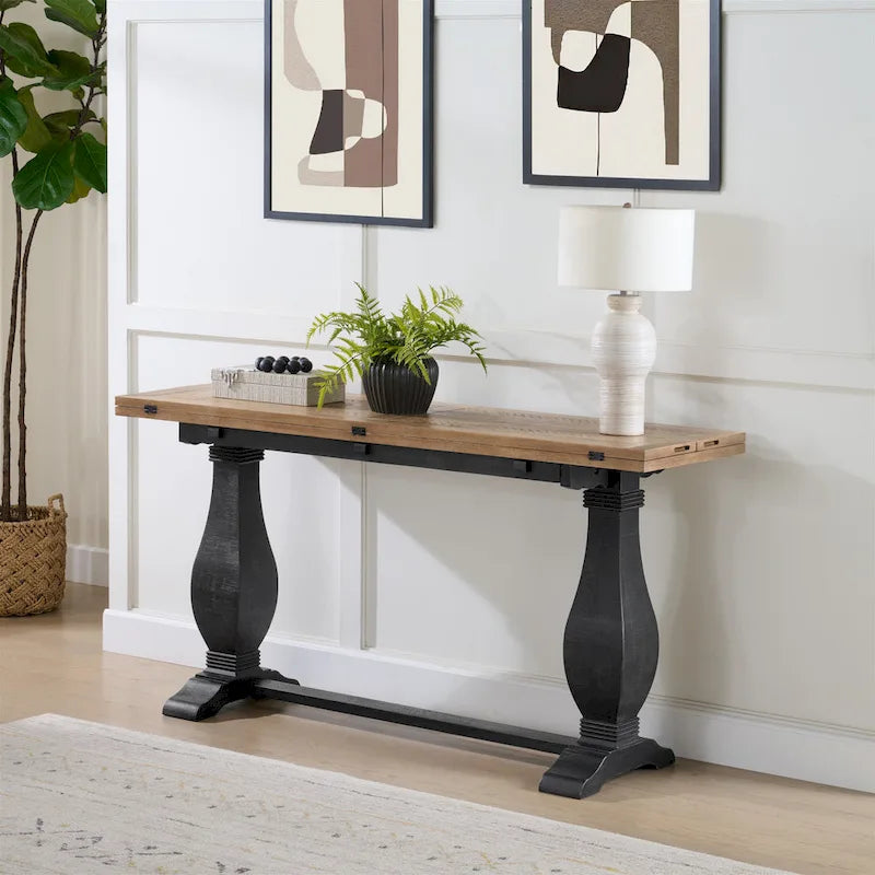Table console de canapé escamotable sur pied en bois massif de 60 po