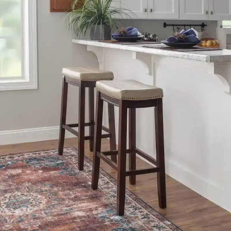 Linon Willamette Beige Faux Leather 32-inch Bar Stool