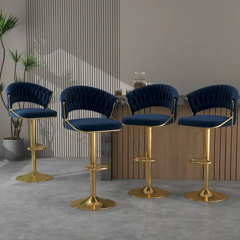 Tabourets de bar modernes en velours avec dossier (lot de 4)