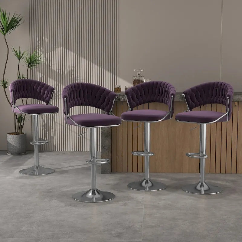 Tabourets de bar modernes en velours avec dossier (lot de 4)