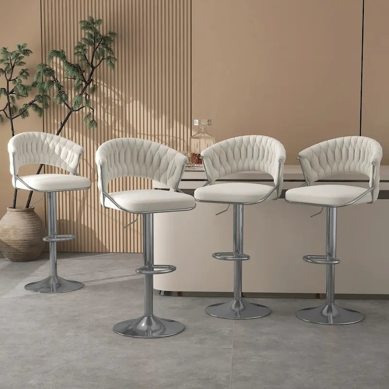Tabourets de bar modernes en velours avec dossier (lot de 4)