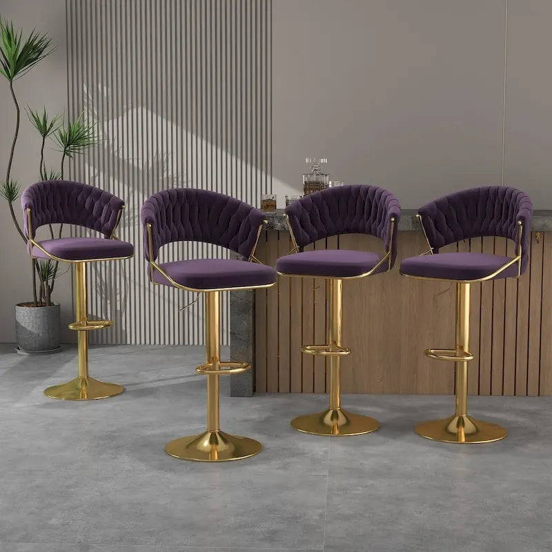 Tabourets de bar modernes en velours avec dossier (lot de 4)