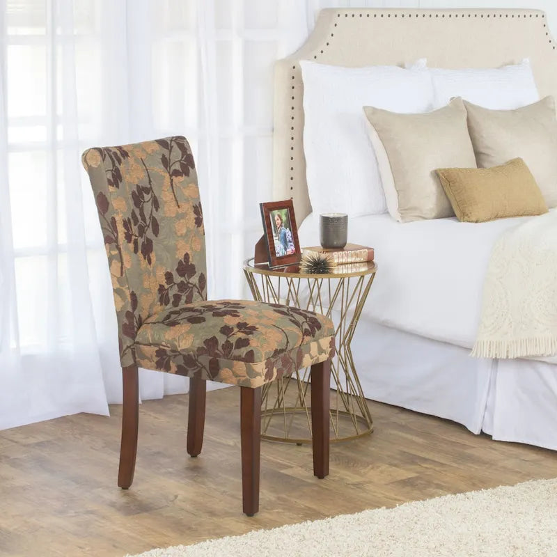 Chaise de salle à manger en chenille florale texturée sauge classique