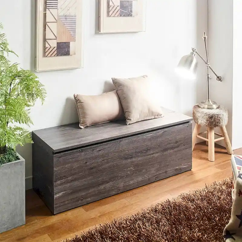 Banc de rangement Dean Farmhouse gris rustique