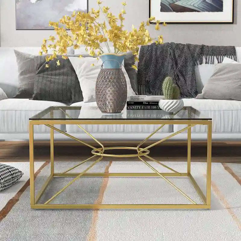 Table basse Glam en acier et verre doré de 35 po par