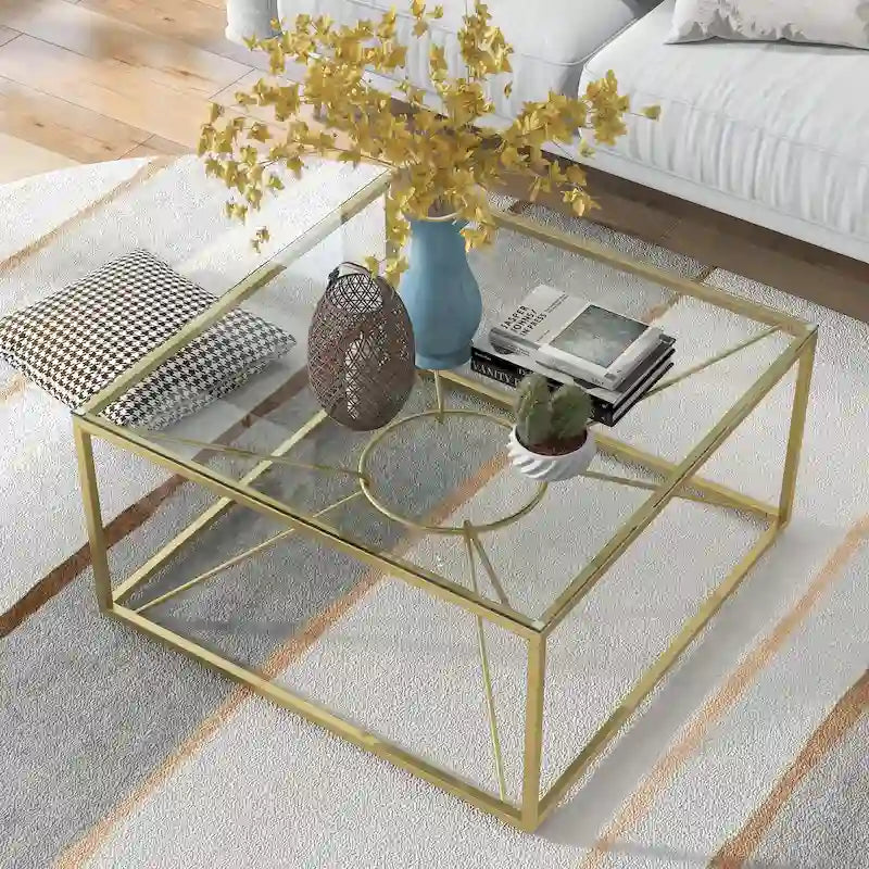 Table basse Glam en acier et verre doré de 35 po par