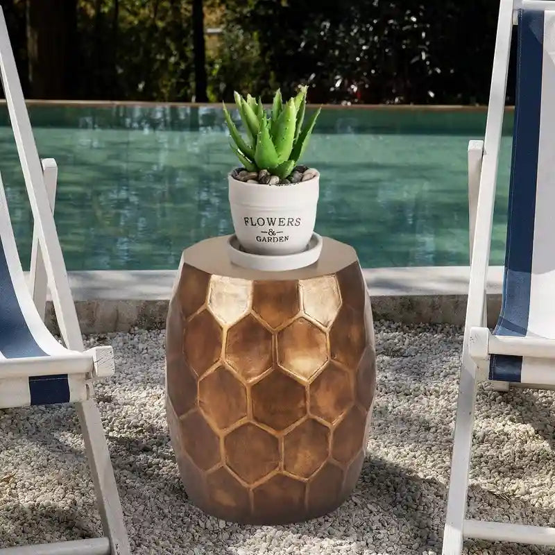 Table d'appoint ou tabouret d'extérieur rond en cuivre pour patio