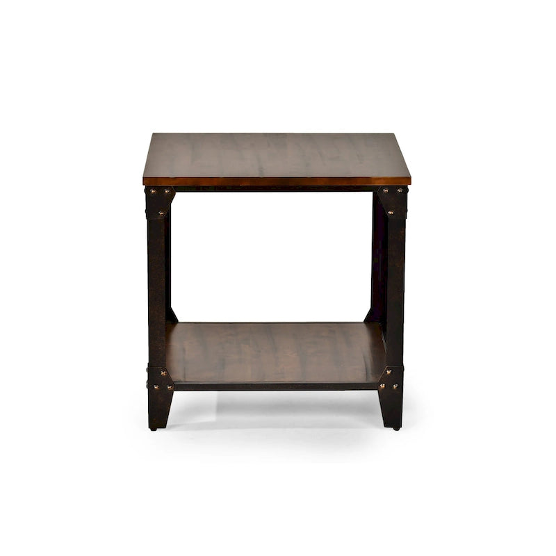 Table d'appoint carrée rustique en bois massif et fer