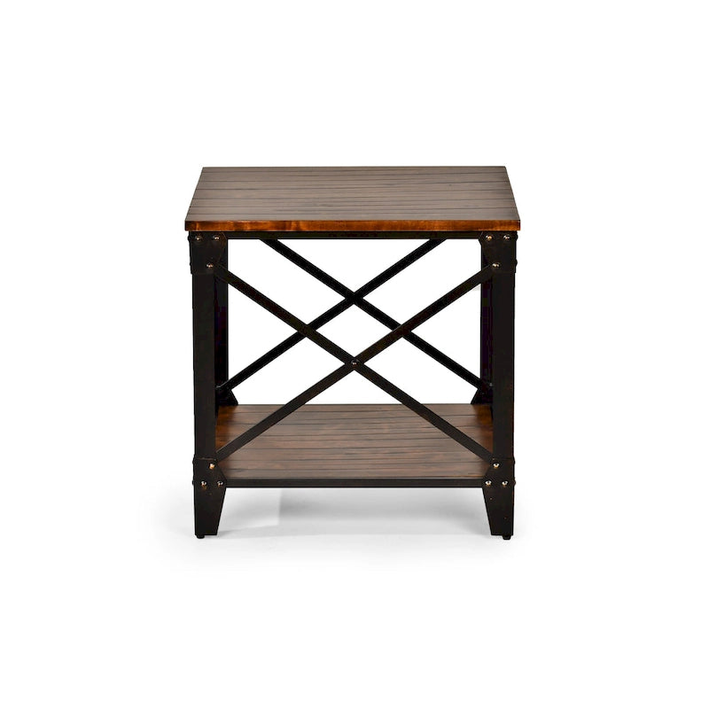 Table d'appoint carrée rustique en bois massif et fer