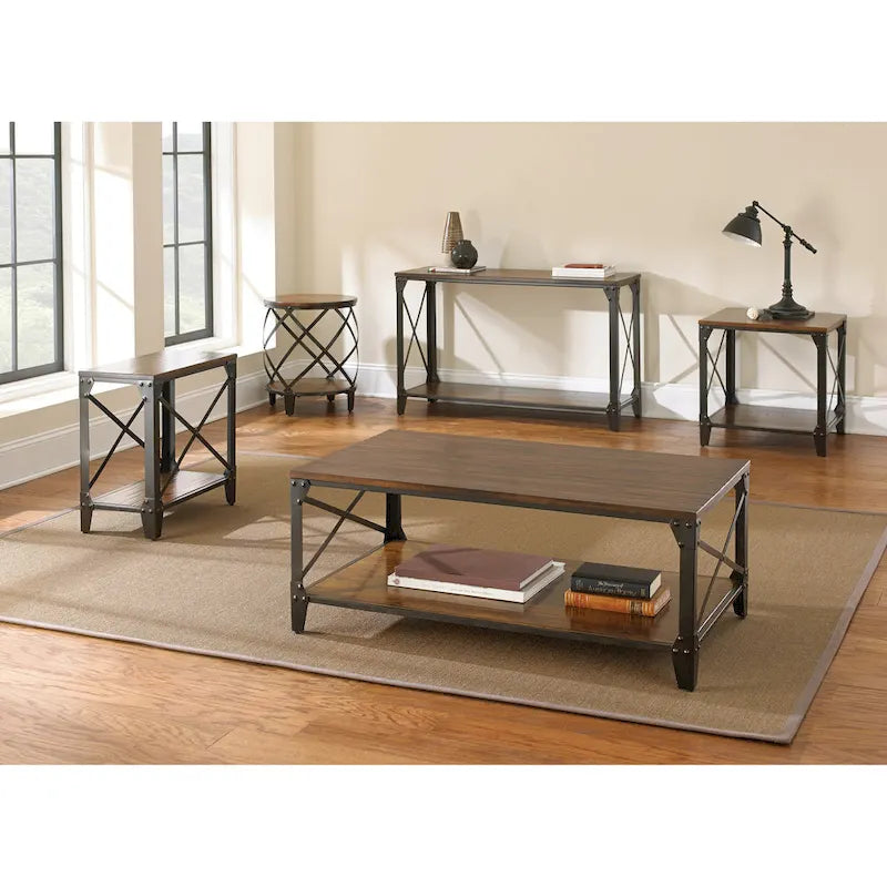 Table d'appoint carrée rustique en bois massif et fer