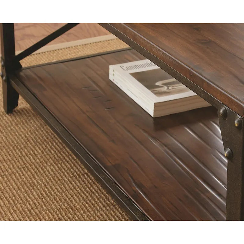 Table d'appoint carrée rustique en bois massif et fer