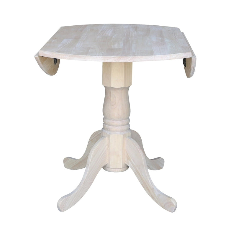 Table de salle à manger ronde en bois massif avec abattants de 36 pouces - Non finie